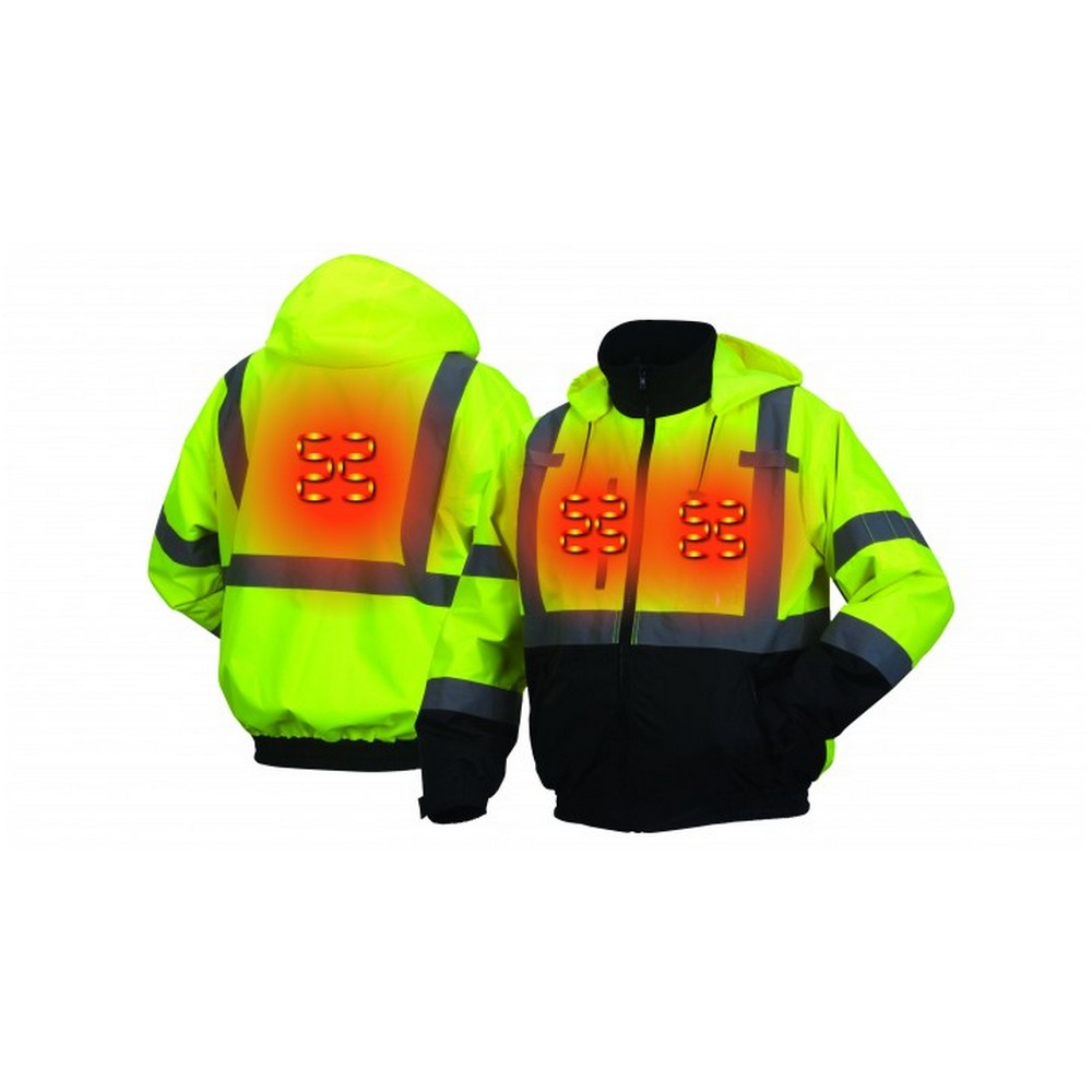 Pyramex Safety RJ3110H Heated Winter Wear - Hi-Vis Lime Bomber Jacket ANSI Type R Class 3