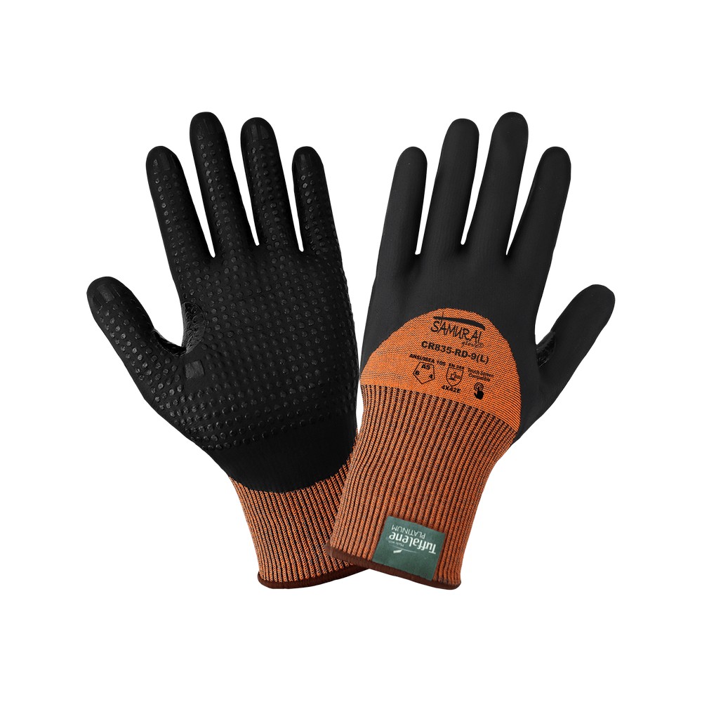 Global Glove CR835-RD-S Samurai Glove High-Visibility Cut Resistant Three-Quarter Coated Touch Screen Gloves Made with 15-Gauge Tuffalene Platinum