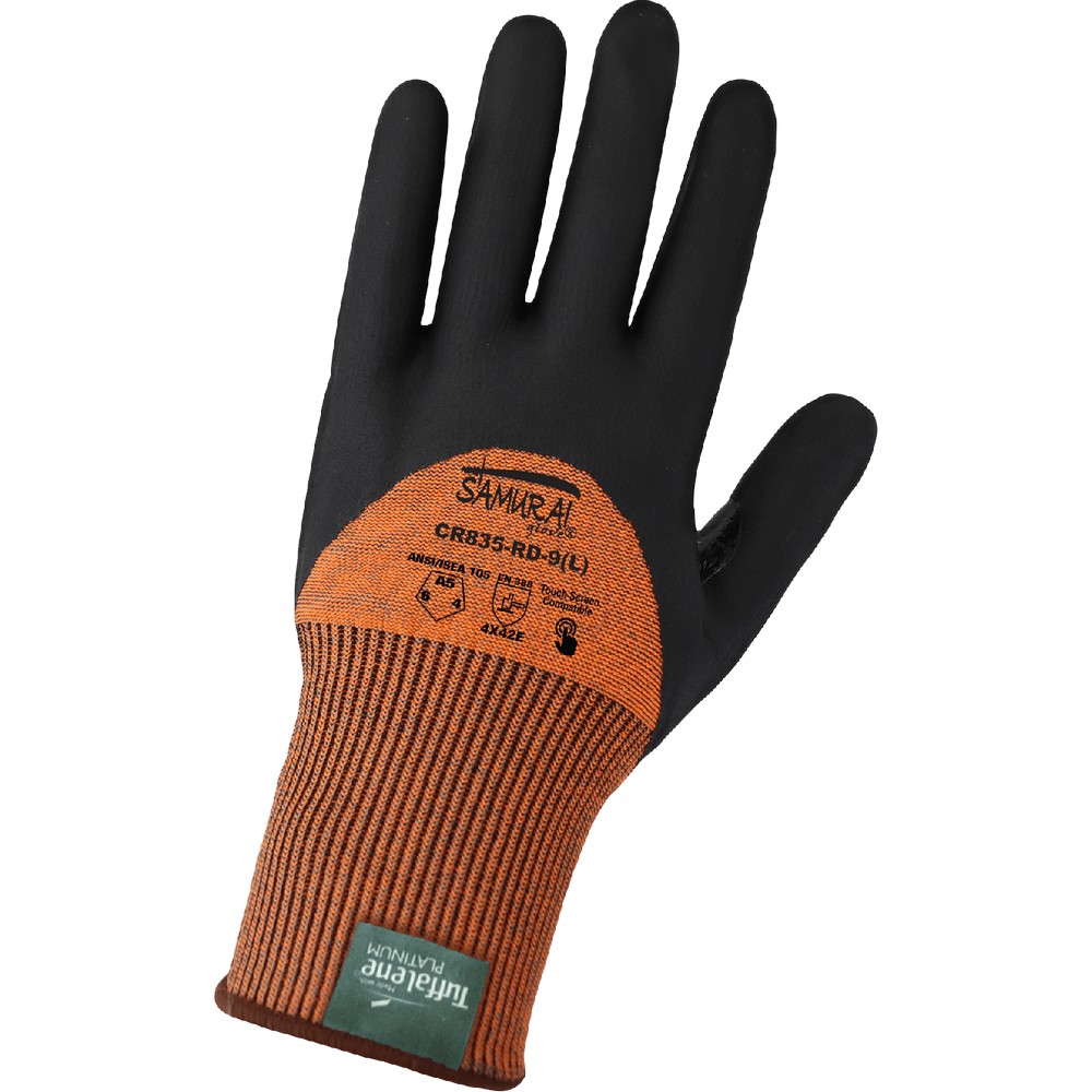 Global Glove CR835-RD-S Samurai Glove High-Visibility Cut Resistant Three-Quarter Coated Touch Screen Gloves Made with 15-Gauge Tuffalene Platinum