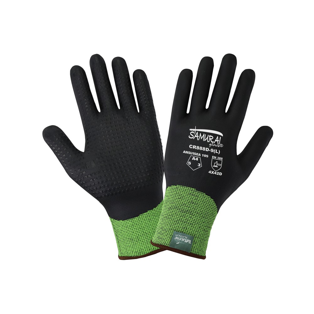 Global Glove CR888D-S Samurai Glove High-Visibility Cut Resistant Fully Coated Gloves Made with 18-Gauge Tuffalene Platinum