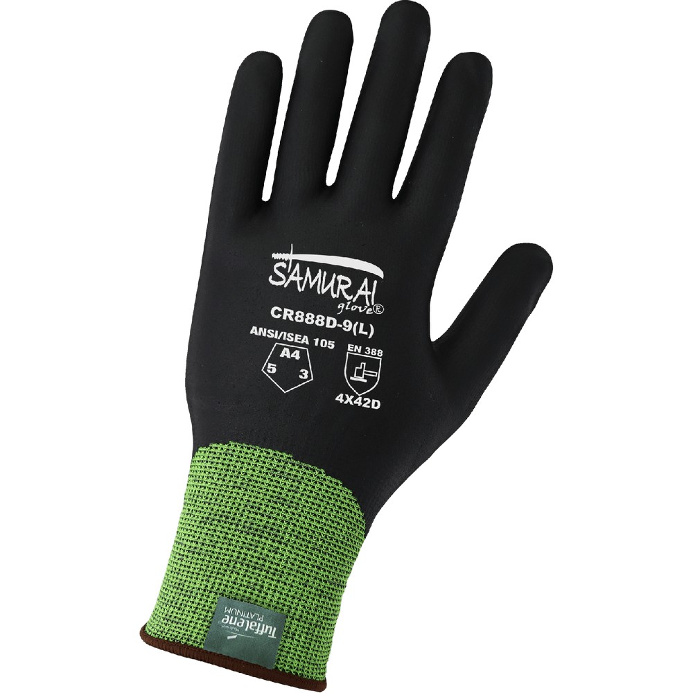 Global Glove CR888D-S Samurai Glove High-Visibility Cut Resistant Fully Coated Gloves Made with 18-Gauge Tuffalene Platinum