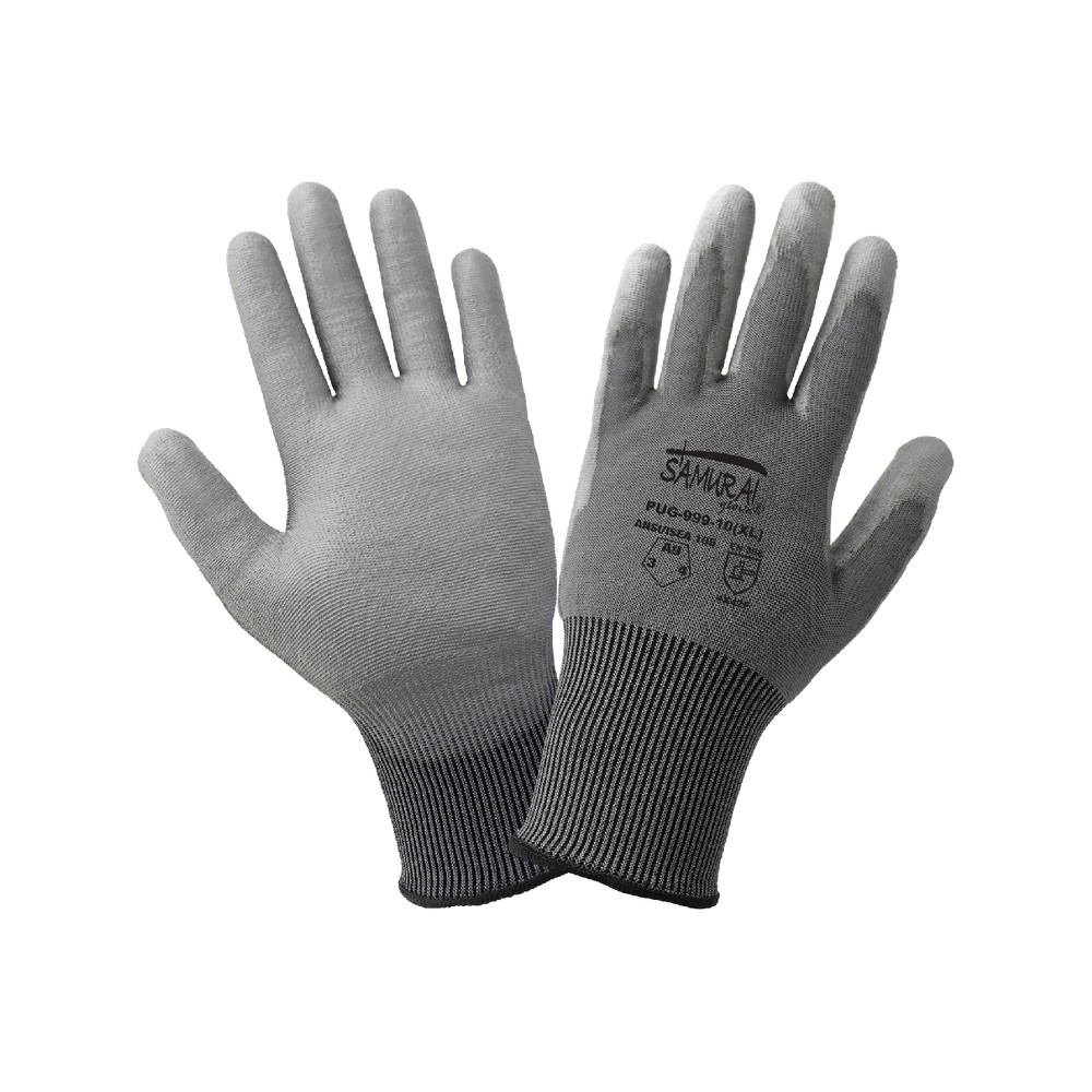 Global Glove PUG-999-XS Samurai Glove Smooth Polyurethane-Coated Seamless Gray Tuffalene UHMWPE Cut, Abrasion, and Puncture Resistant Gloves
