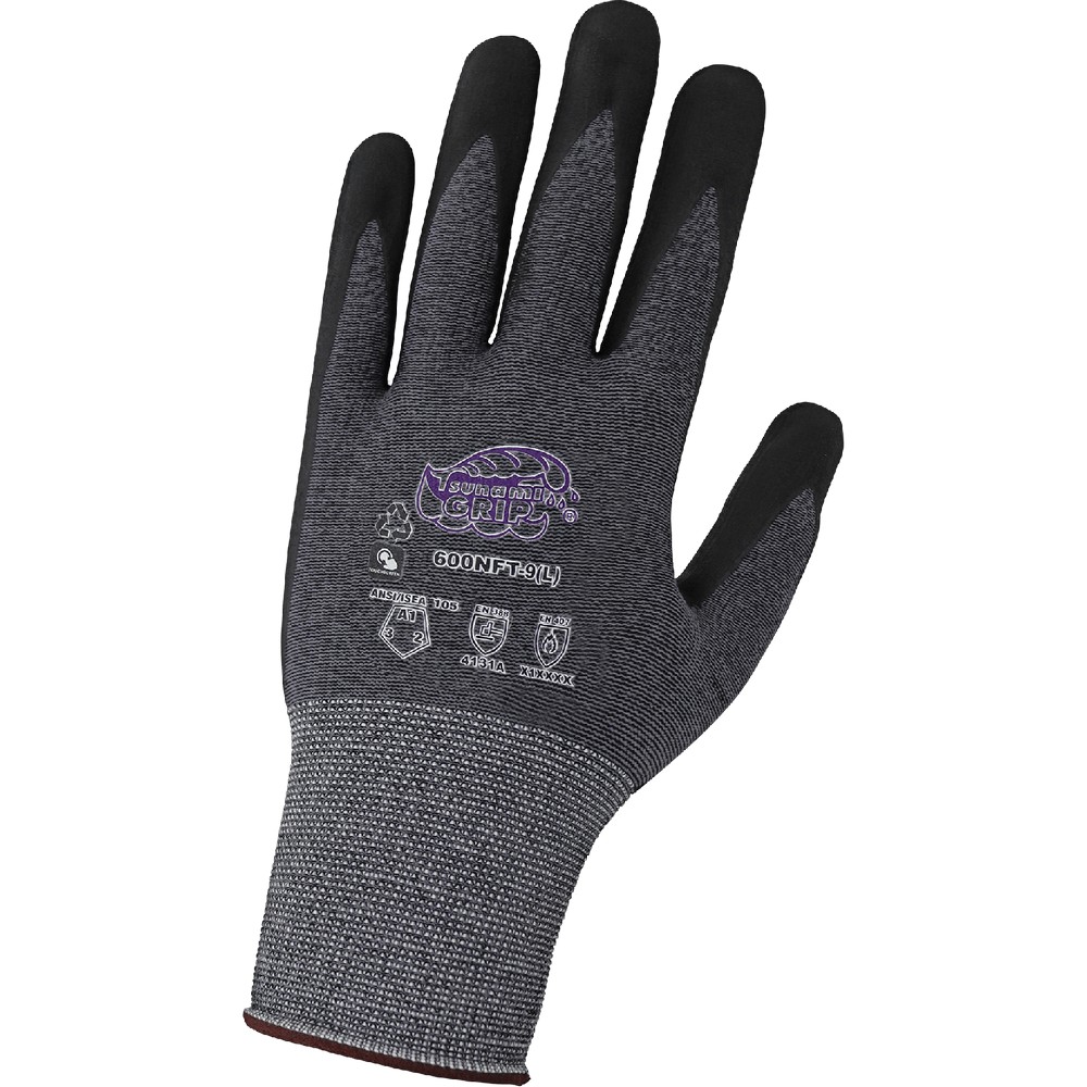 Global Glove 600NFT-XS Tsunami Grip Lightweight, Seamless, New Foam Technology Palm Coated, rPET Recycled Gloves with Cut, Abrasion, and Puncture Resistance