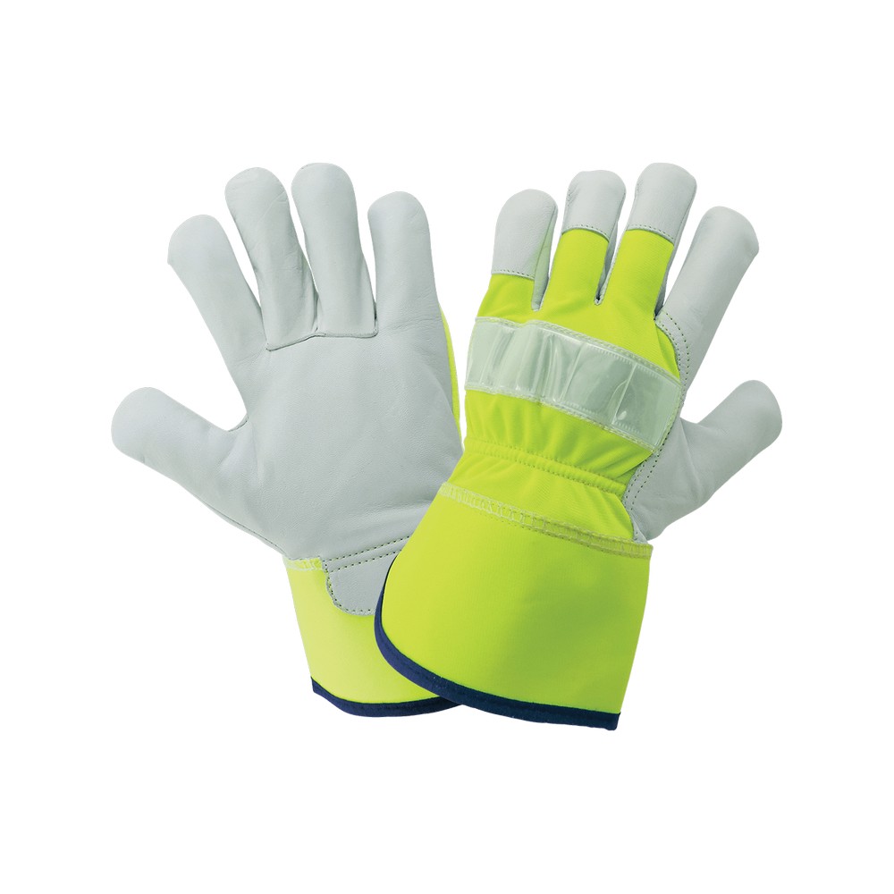Global Glove 1100GHV-L High-Visibility Canvas Back With Goatskin Leather Palm Gloves
