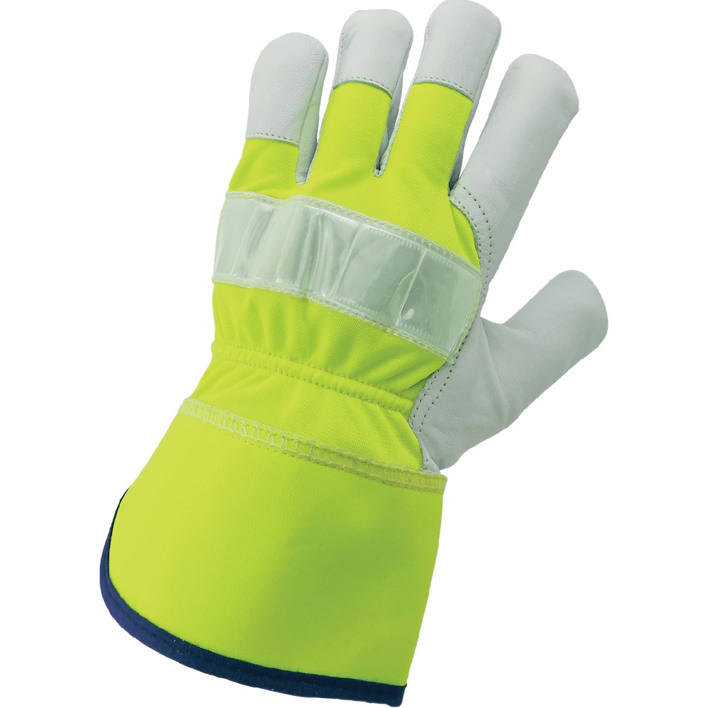 Global Glove 1100GHV-L High-Visibility Canvas Back With Goatskin Leather Palm Gloves