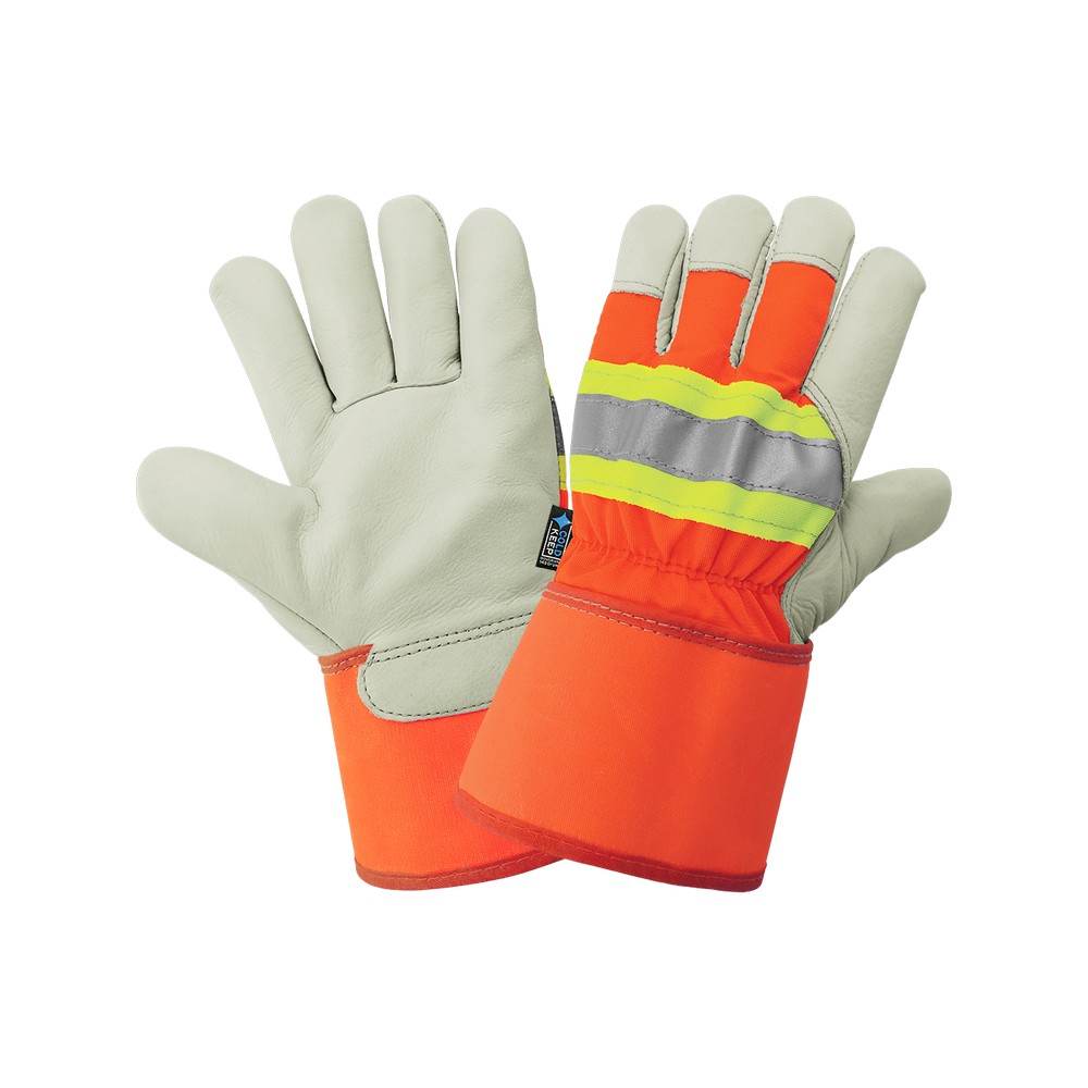 Global Glove 2950HV-M High-Visibility Standard-Grade Cowhide Leather Insulated Gloves with Safety Cuff