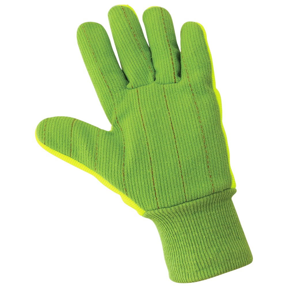 Global Glove C19GCPB High-Visibility Yellow/Green Cotton/Polyester Corded Gloves with Impact Protection