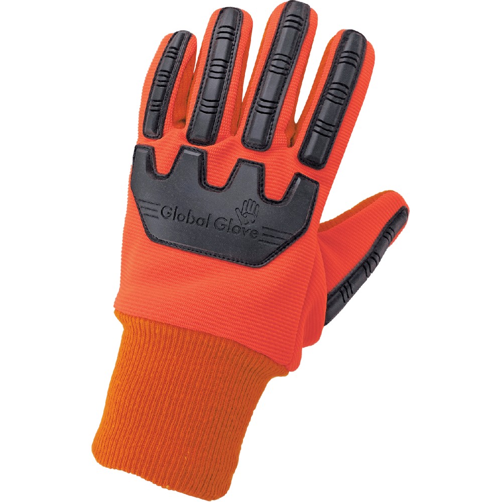 Global Glove C19OCPB High-Visibility Orange Corded Cotton/Polyester Gloves with Impact Protection
