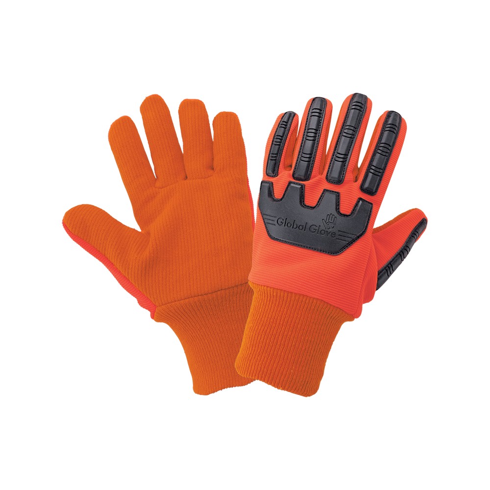 Global Glove C19OCPB High-Visibility Orange Corded Cotton/Polyester Gloves with Impact Protection