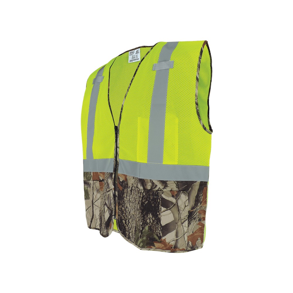 Global Glove GLO-020-M FrogWear HV High-Visibility Yellow/Green Safety Vest with Camouflage Bottom