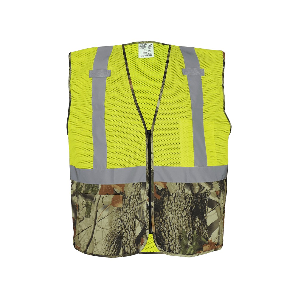 Global Glove GLO-020-M FrogWear HV High-Visibility Yellow/Green Safety Vest with Camouflage Bottom