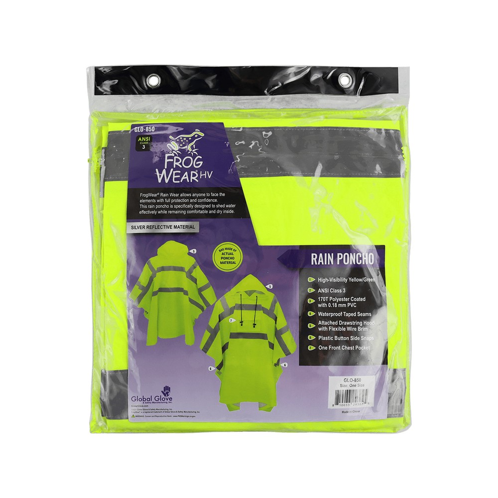 Global Glove GLO-850 FrogWear HV High-Visibility Yellow/Green Polyester Rain Poncho