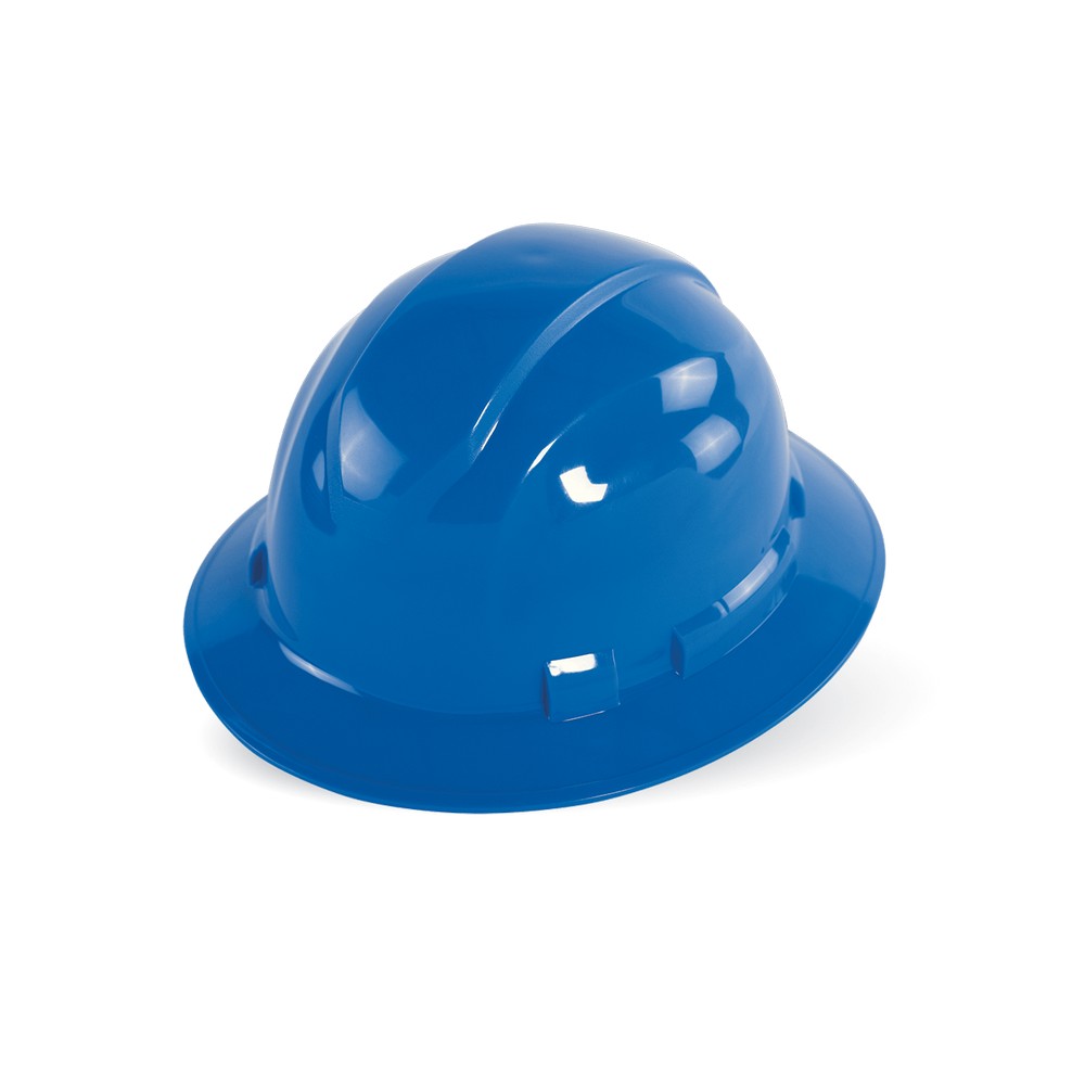 Global Glove HH-F1-B Bullhead Safety Head Protection Blue Unvented Full Brim Style Hard Hat With Six-Point Ratchet Suspension