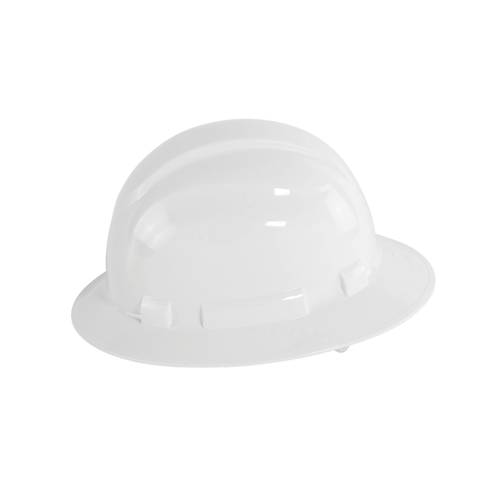 Global Glove HH-F1-W Bullhead Safety Head Protection White Unvented Full Brim Style Hard Hat With Six-Point Ratchet Suspension