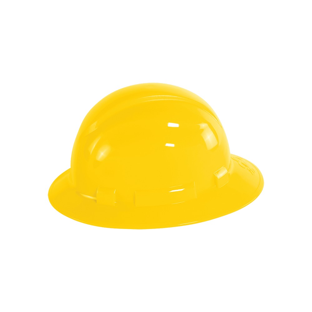 Global Glove HH-F1-Y Bullhead Safety Head Protection Yellow Unvented Full Brim Style Hard Hat With Six-Point Ratchet Suspension