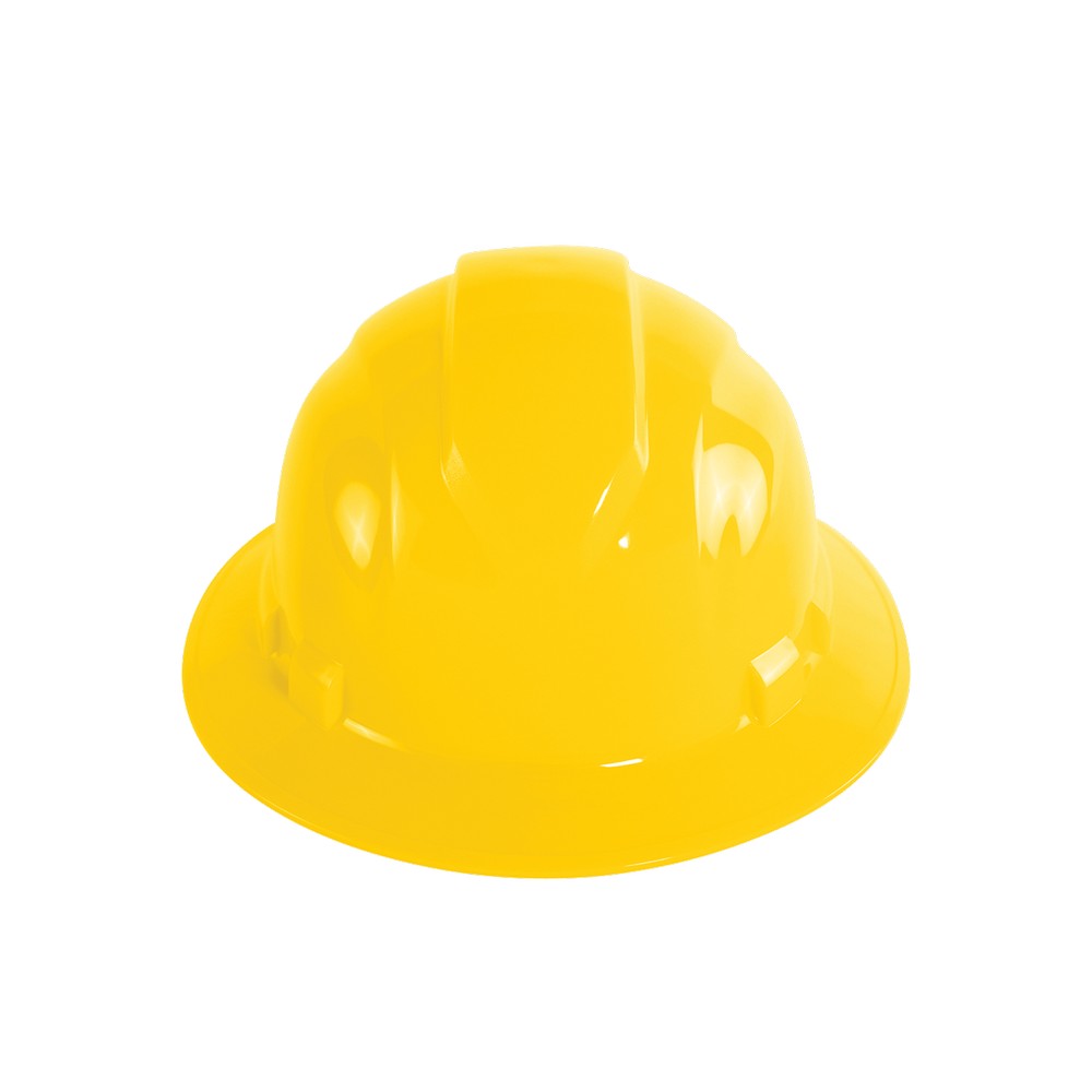 Global Glove HH-F1-Y Bullhead Safety Head Protection Yellow Unvented Full Brim Style Hard Hat With Six-Point Ratchet Suspension