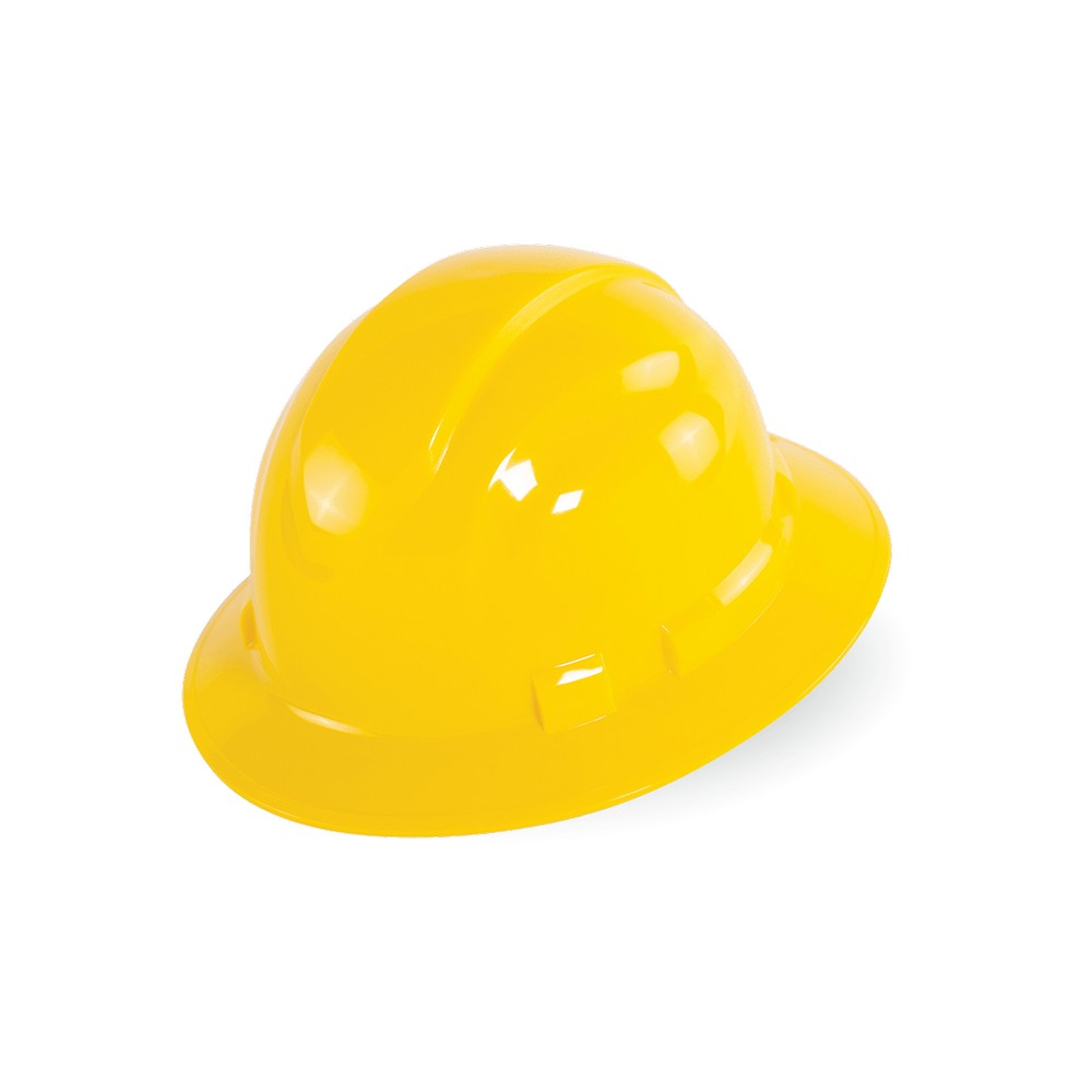 Global Glove HH-F1-Y Bullhead Safety Head Protection Yellow Unvented Full Brim Style Hard Hat With Six-Point Ratchet Suspension
