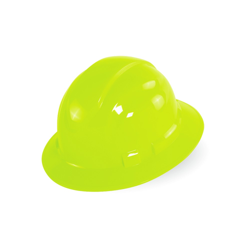 Global Glove HH-F1-YG Bullhead Safety Head Protection High-Visibility Yellow/Green Unvented Full Brim Style Hard Hat With Six-Point Ratchet Suspension