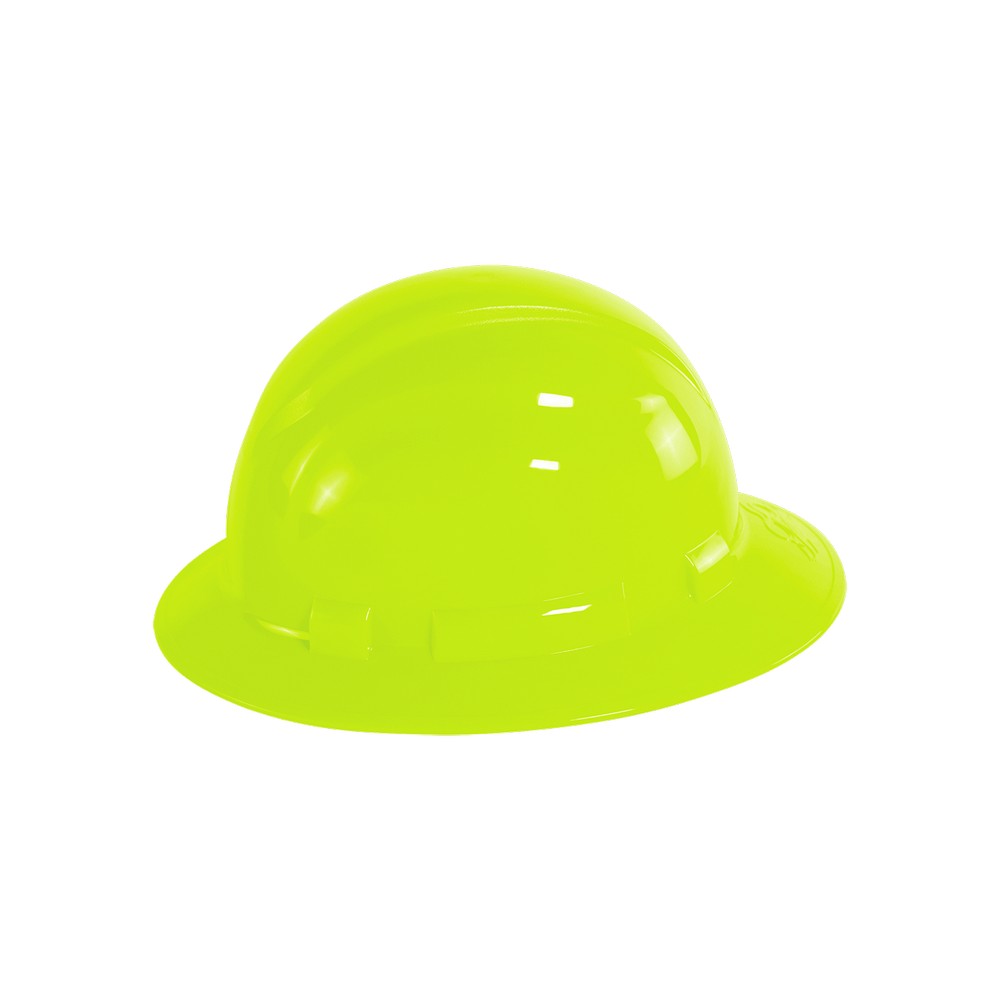Global Glove HH-F1-YG Bullhead Safety Head Protection High-Visibility Yellow/Green Unvented Full Brim Style Hard Hat With Six-Point Ratchet Suspension