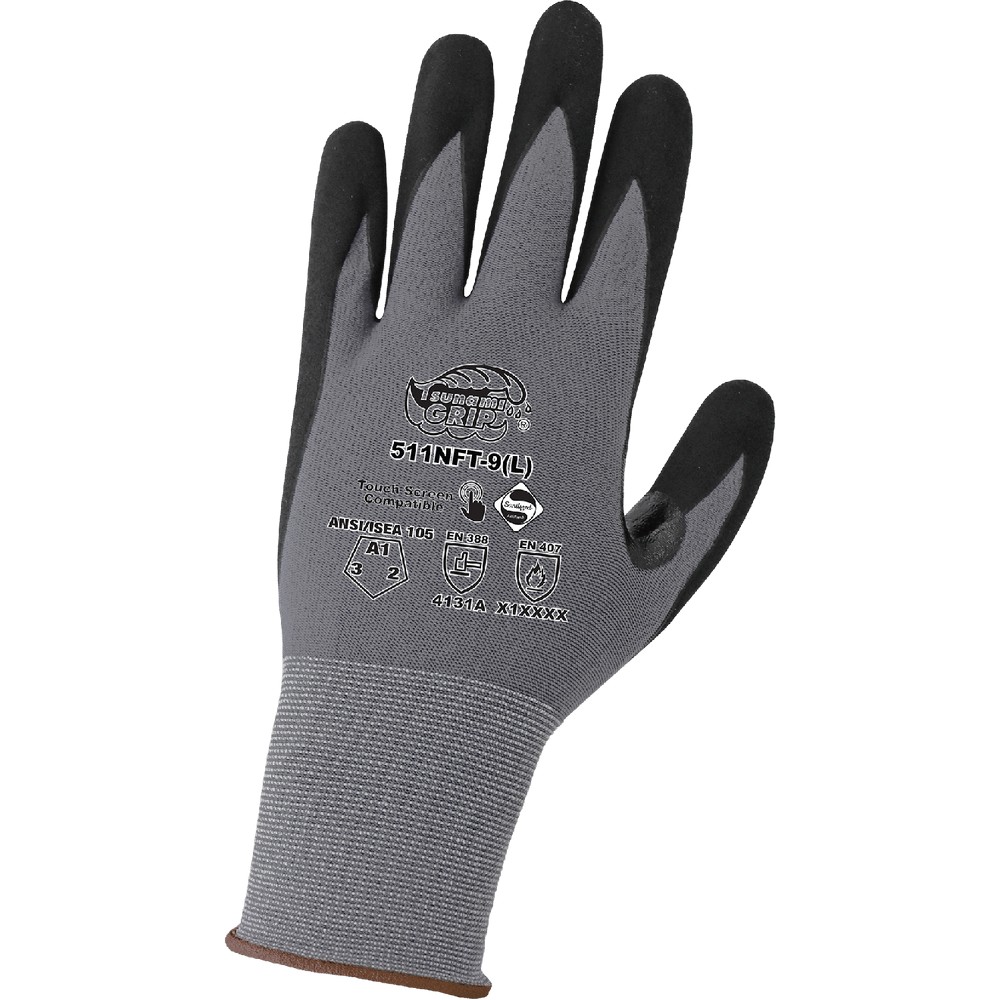 Global Glove 511NFT- Tsunami Grip General Purpose Touch Screen Gloves Coated with New Foam Technology Nitrile