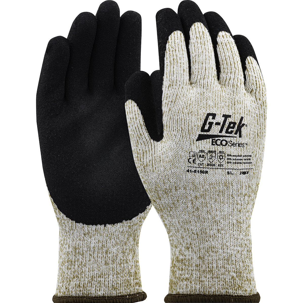 PIP 41-8150R G-Tek ECO Series Seamless Knit Recycled Yarn / Acrylic Blended Glove with Latex MicroSurface Grip on Palm & Fingers ANSI Cut Level A2