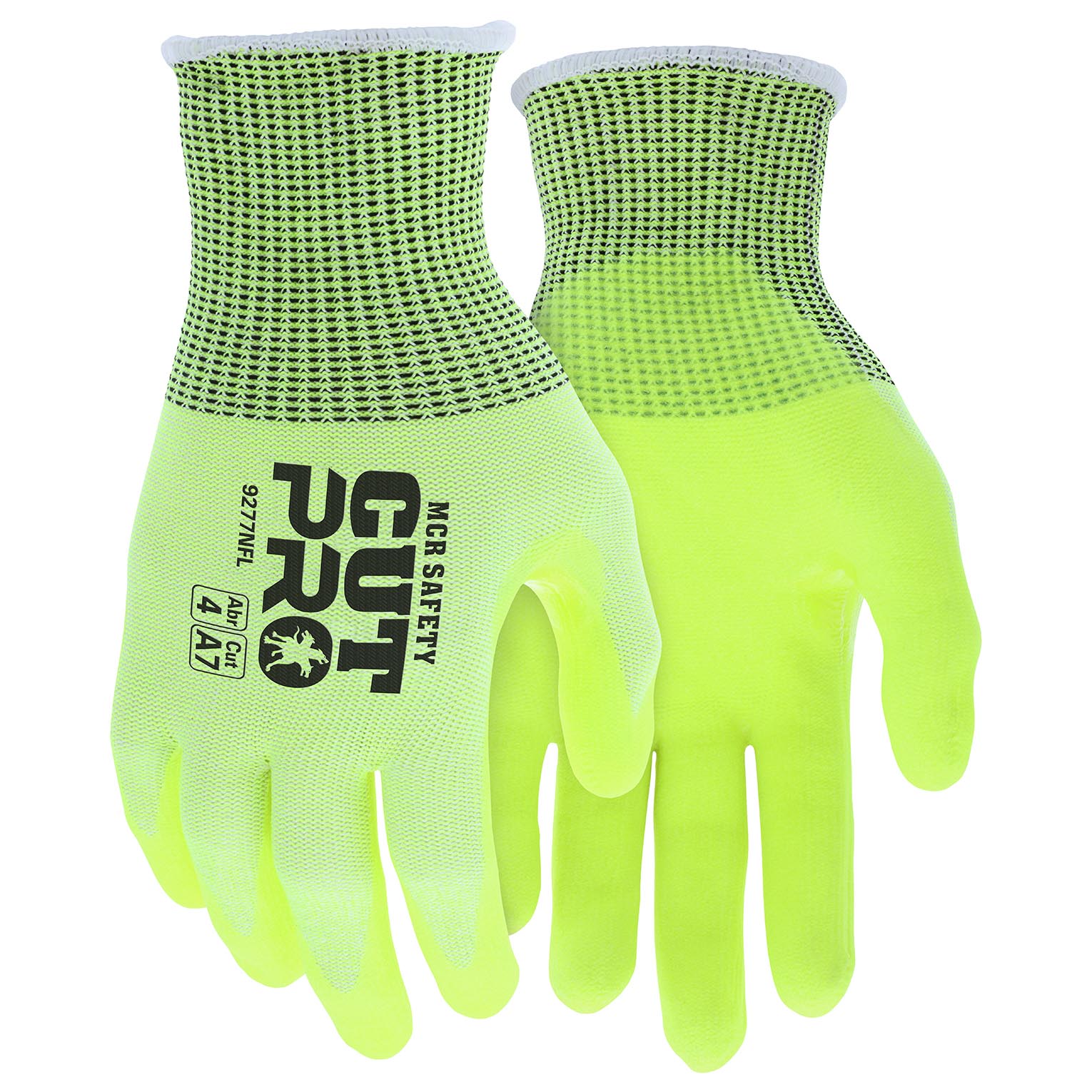 MCR Safety 9277NF Cut Pro 13 Gauge HyperMax Shell NFT Coated Palm and Fingertips Hi-Visibility Cut Resistant Work Gloves Reinforced Thumb Crotch
