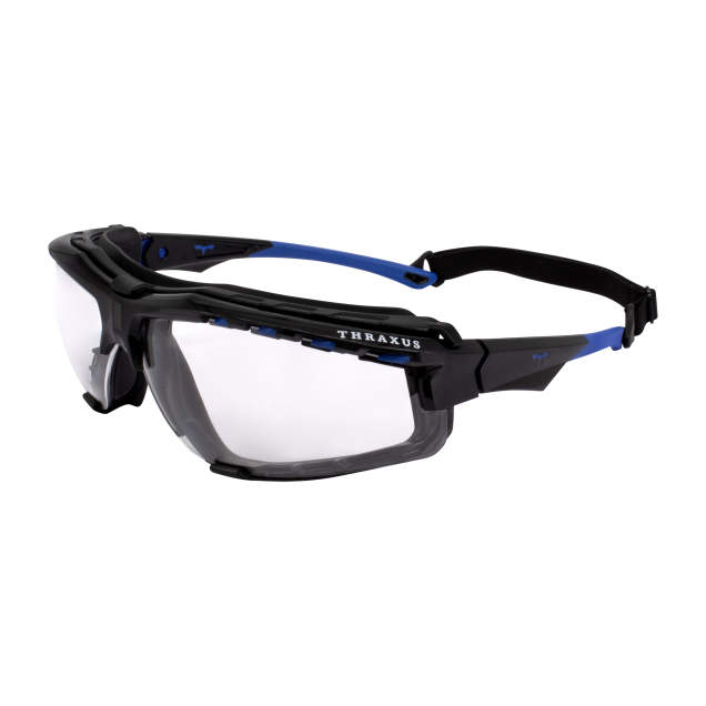 Radians TXE2-13ID Thraxus Elite Safety Eyewear, Clear IQ, Black/Blue Frame Safety Glasses