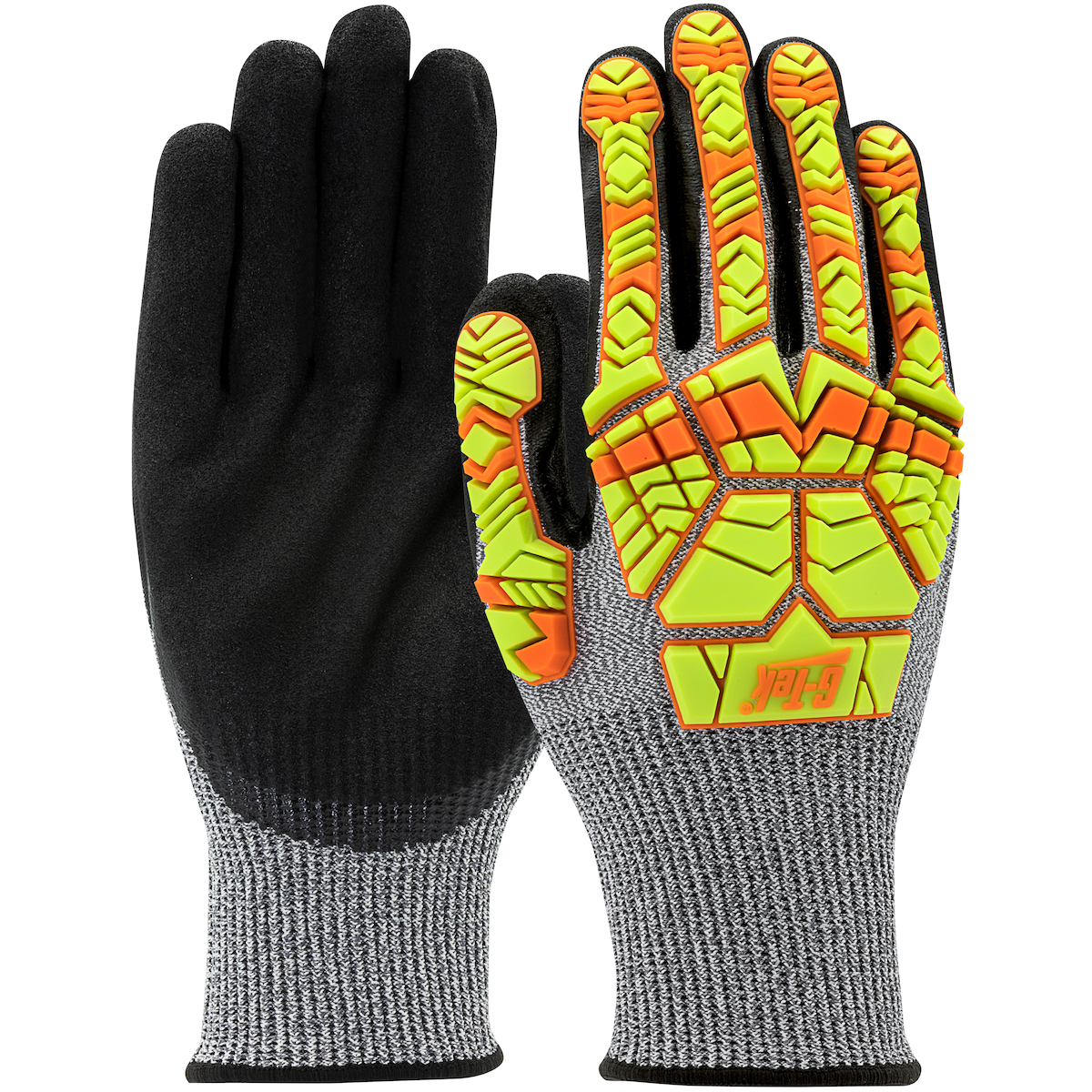PIP 16-MPH430HV G-Tek PolyKor Seamless Knit PolyKor Blended Glove with Hi-Vis Impact Protection and Double-Dip Nitrile MicroSurface Grip on Palm & Fingers
