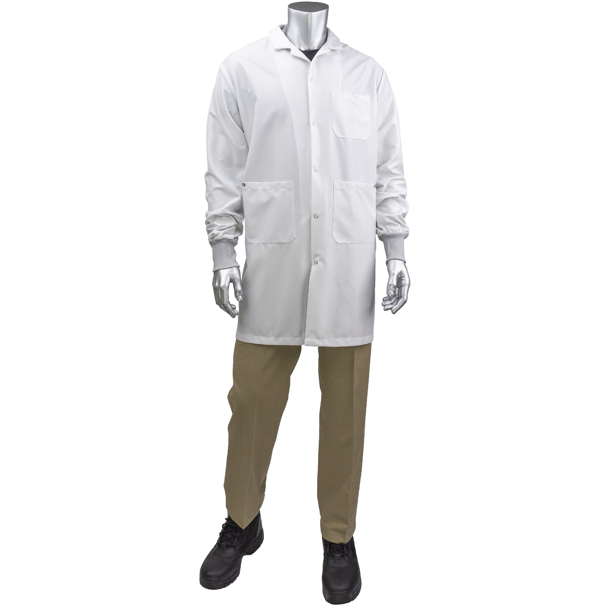 PIP BR51C-47WH Uniform Technology StatMaster Long ESD Labcoat - ESD Knit Cuff