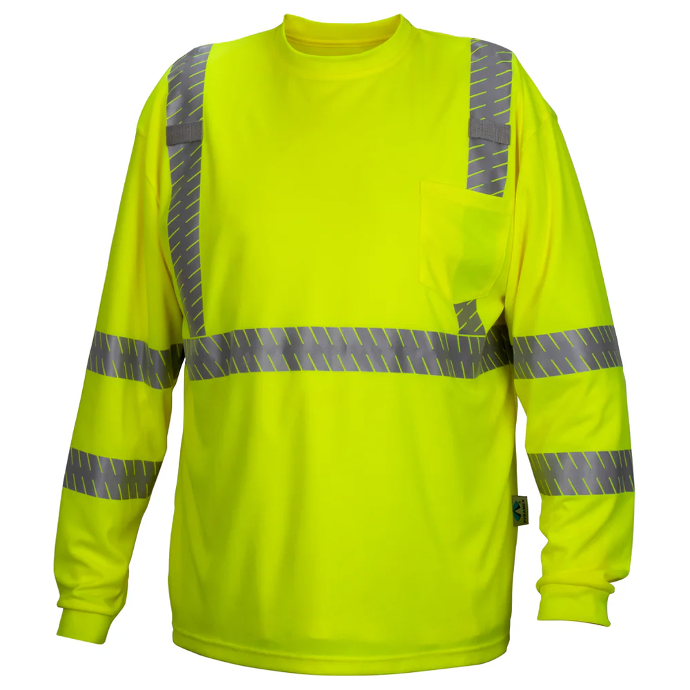 Pyramex Safety RLTS3310 Long Sleeve T-Shirt Broken Tape Lime