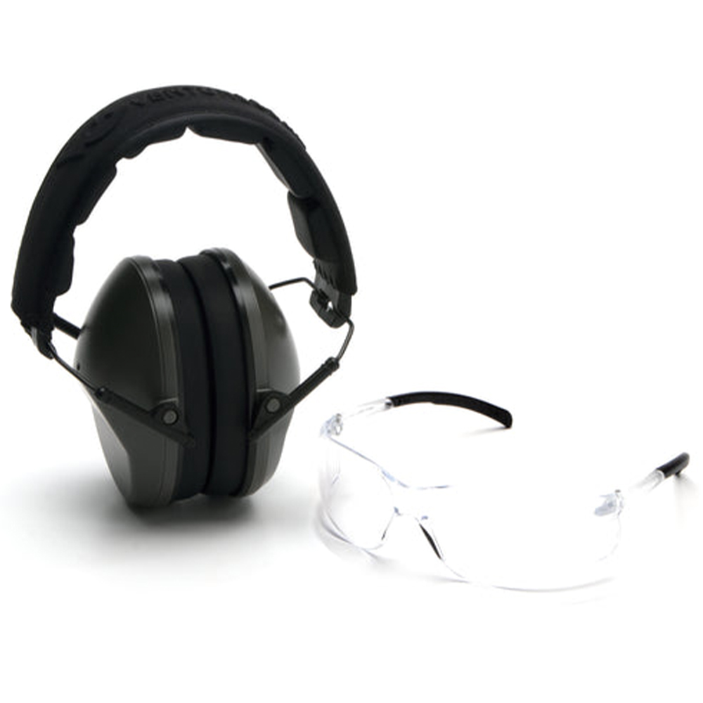 Pyramex Safety VGCOMBO410 Venture Gear Low Profile Earmuff/Glasses Combo, Blue/Clear