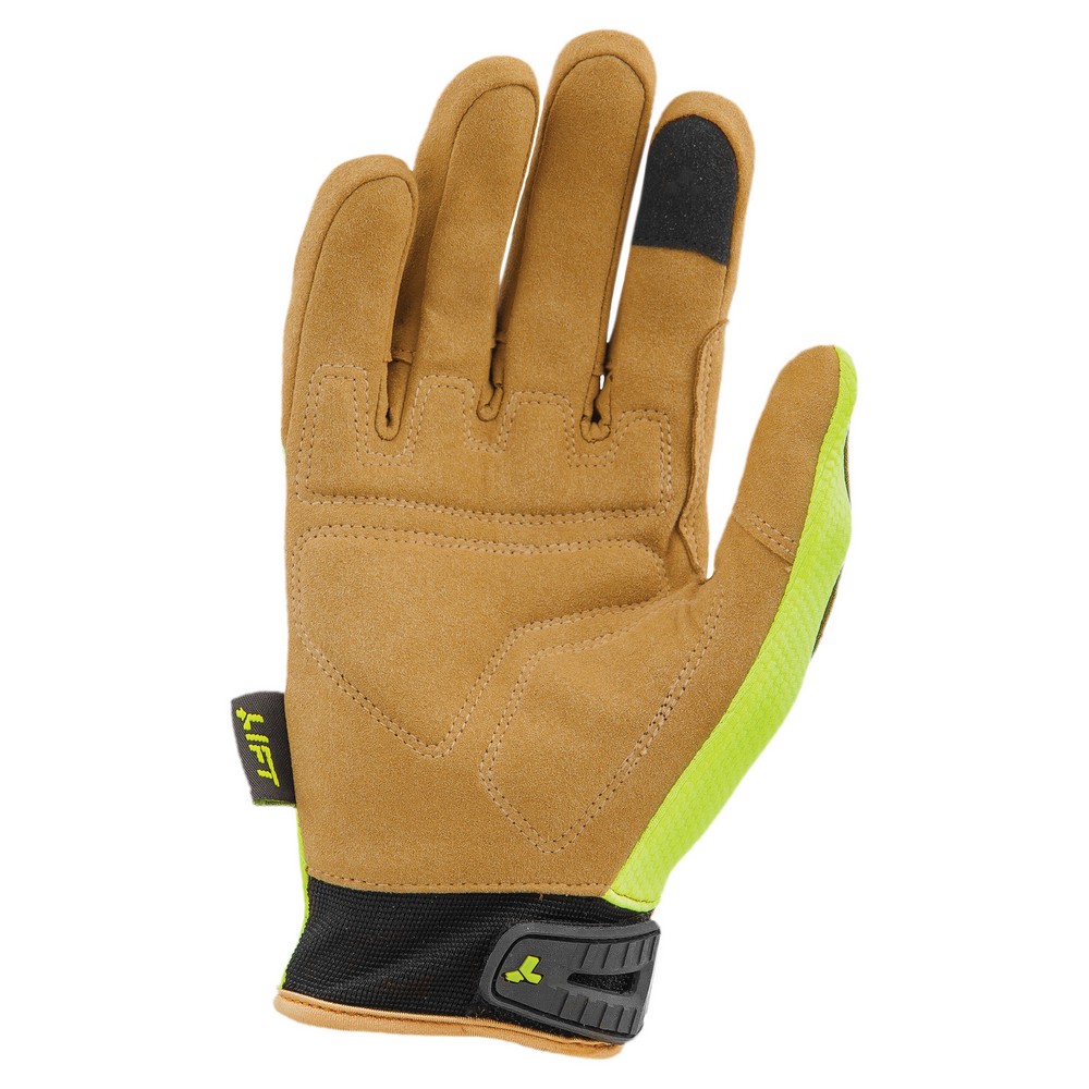 Lift Safety GON-17HVBRS Option Synthetic Leather And Mesh Glove, Hi-Viz