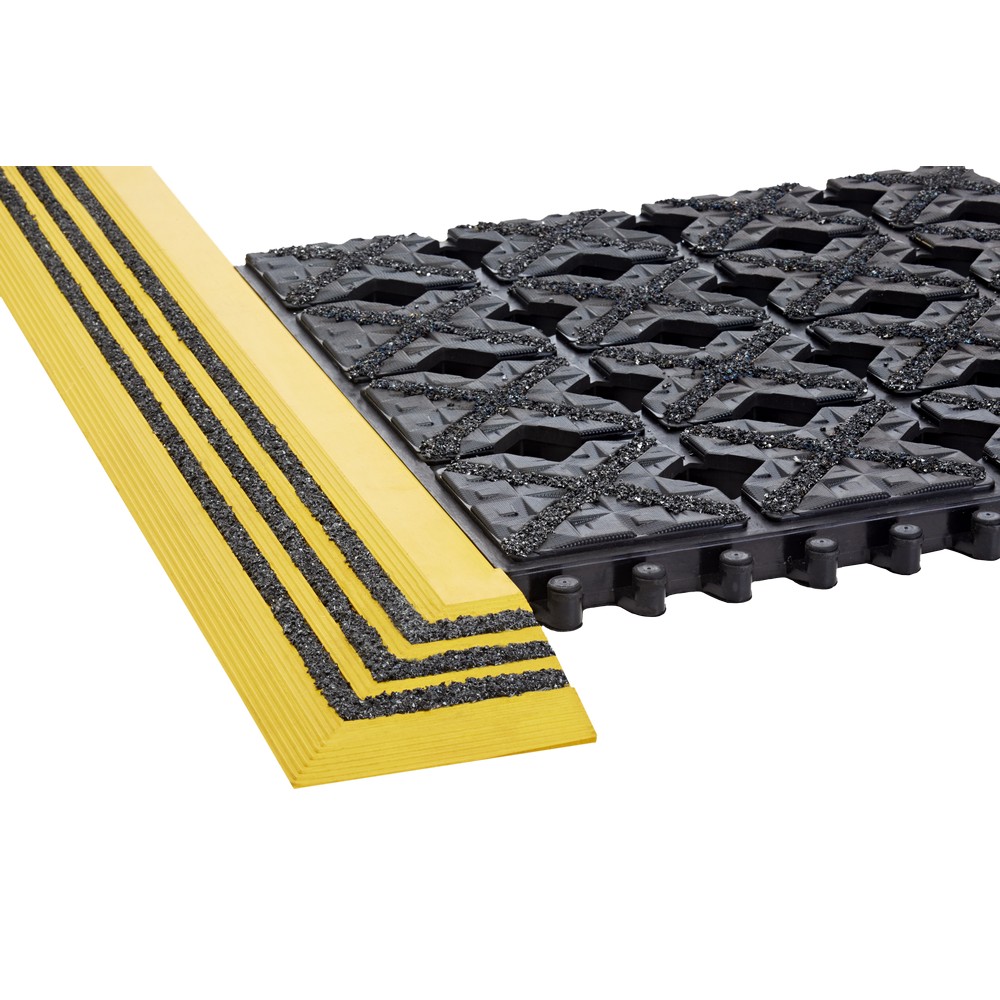 Crown Matting XT 0039DB Ergo X-Treme Drain-Through 39"x114" Black w/Yellow Anti-Fatigue Matting