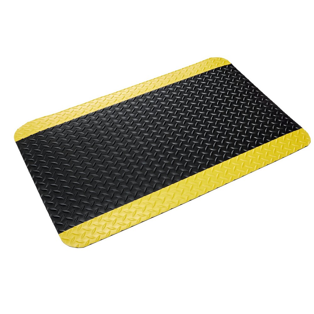 Crown Matting CDR3436YB-75 Industrial Deck Plate Ultra 3'x75' Black w/Yellow Anti-Fatigue Matting