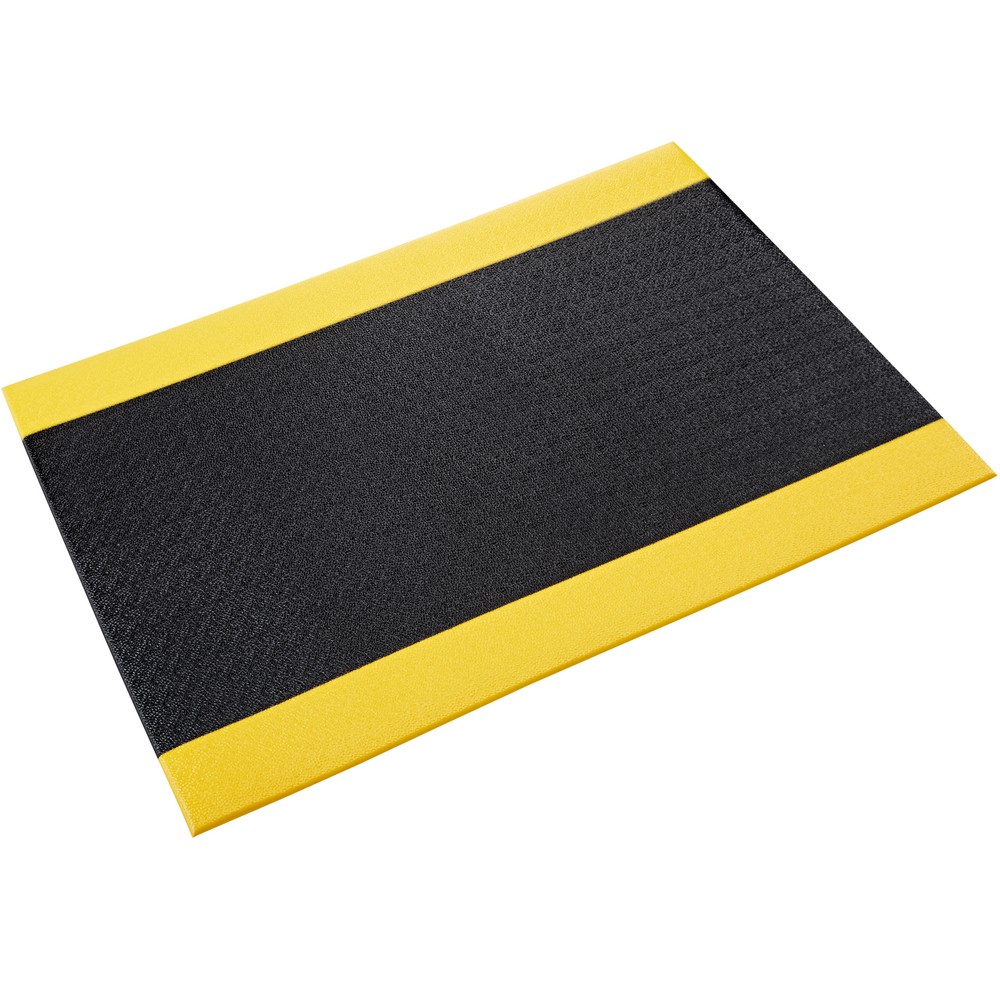 Crown Matting SER3824BP Tuff-Spun 3/8 Pebble-Surface 2'x60' Black w/Yellow Anti-Fatigue Matting
