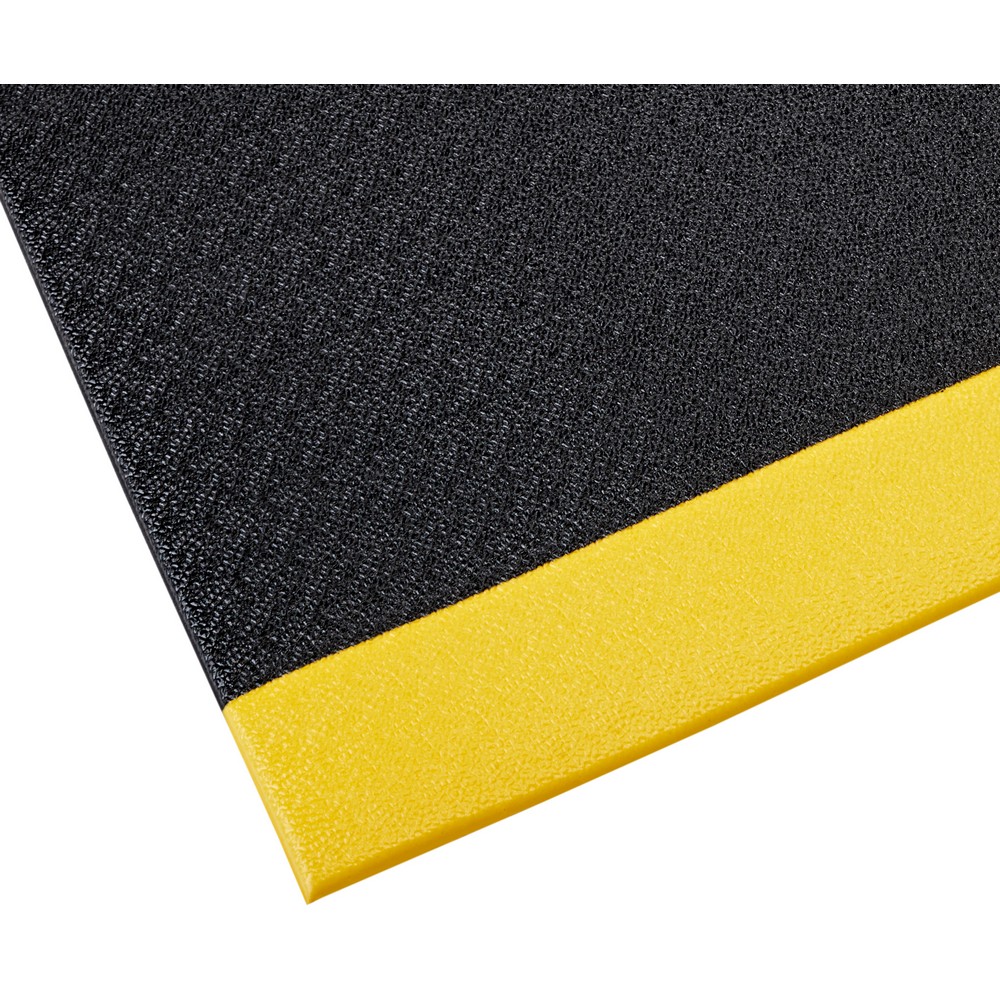 Crown Matting SE 3835BP Tuff-Spun 3/8 Pebble-Surface 3'x5' Black w/Yellow Anti-Fatigue Matting
