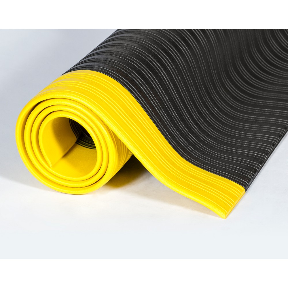 Crown Matting SE 3835YB Tuff-Spun 3/8 Rib-Surface 3'x5' Black w/Yellow Anti-Fatigue Matting