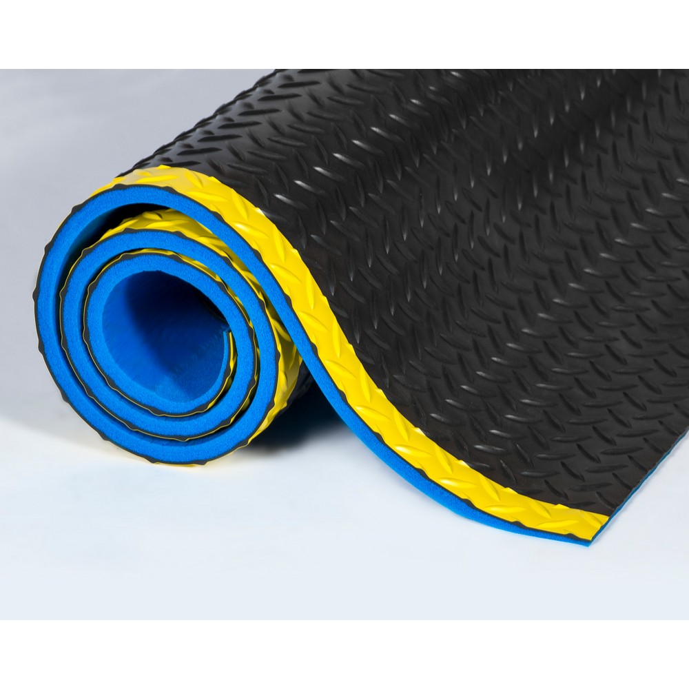 Crown Matting WD 1232YB Workers-Delight Deck Plate 3'x12' Black w/Yellow Anti-Fatigue Matting