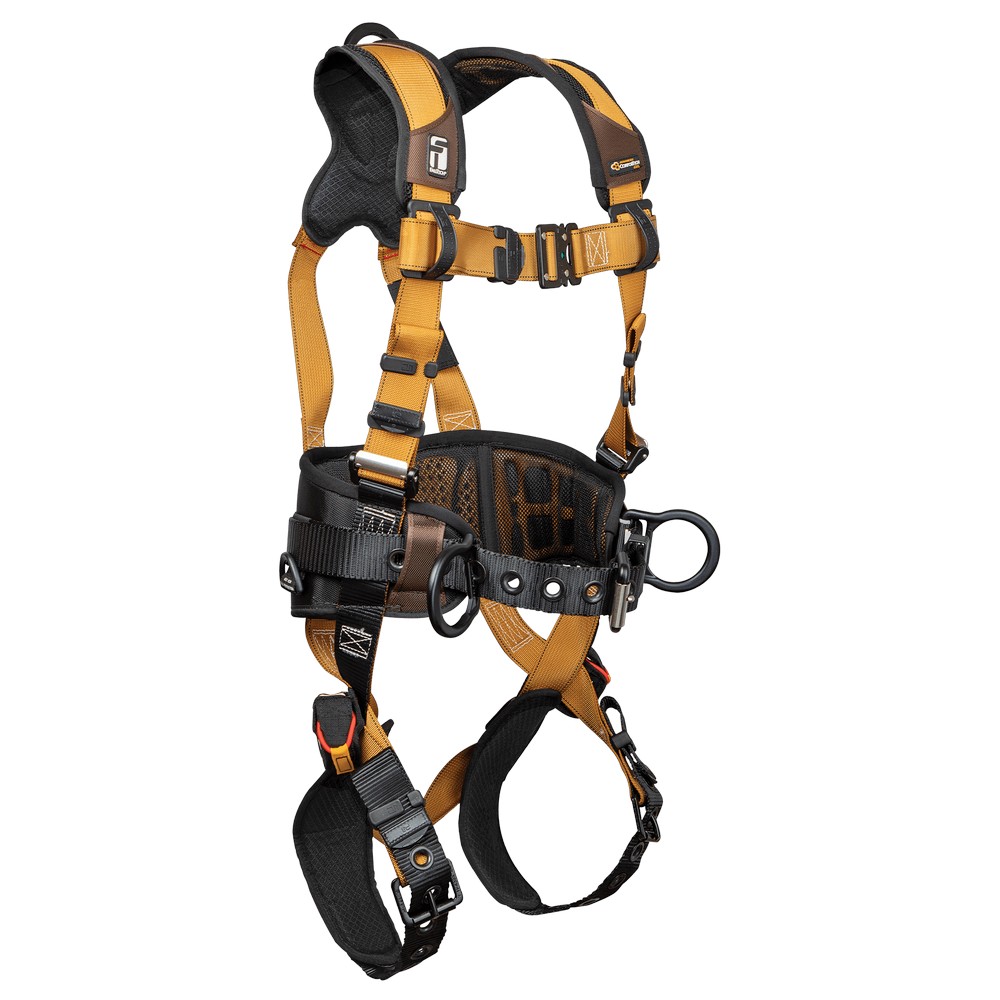FallTech 7081B Advanced ComforTech Gel 3D Construction Belted Full Body Harness, Tongue Buckle Leg Adjustment