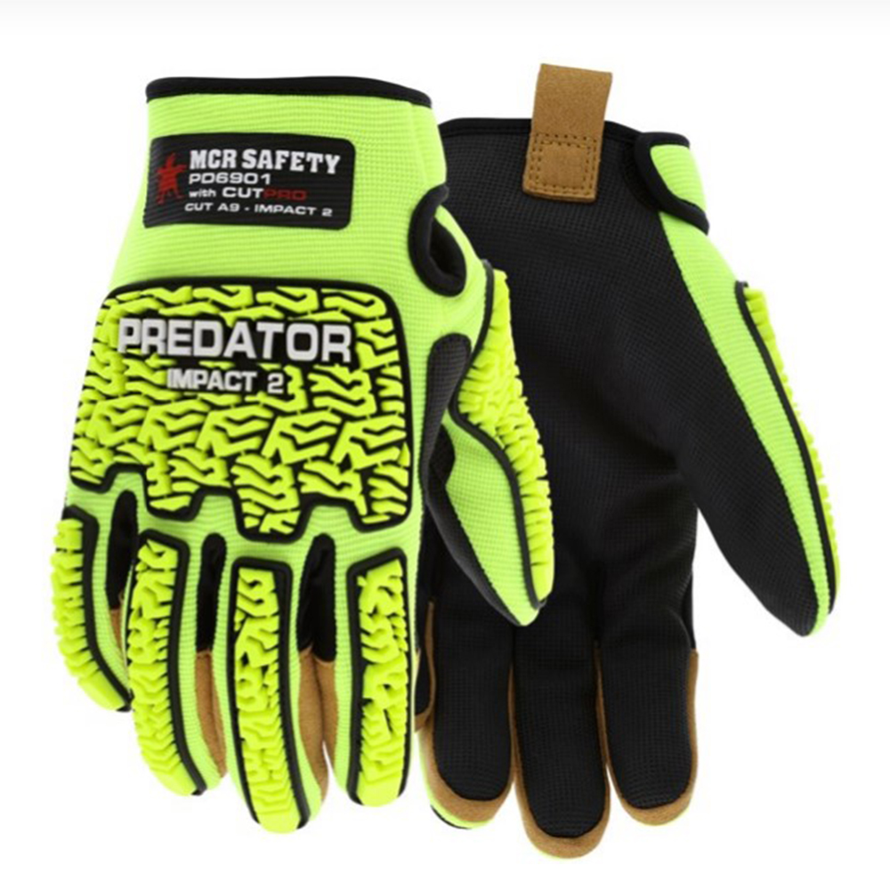 MCR Safety PD6901 Predator Hi-Visibility Impact Resistant ANSI A9 Mechanics Work Gloves