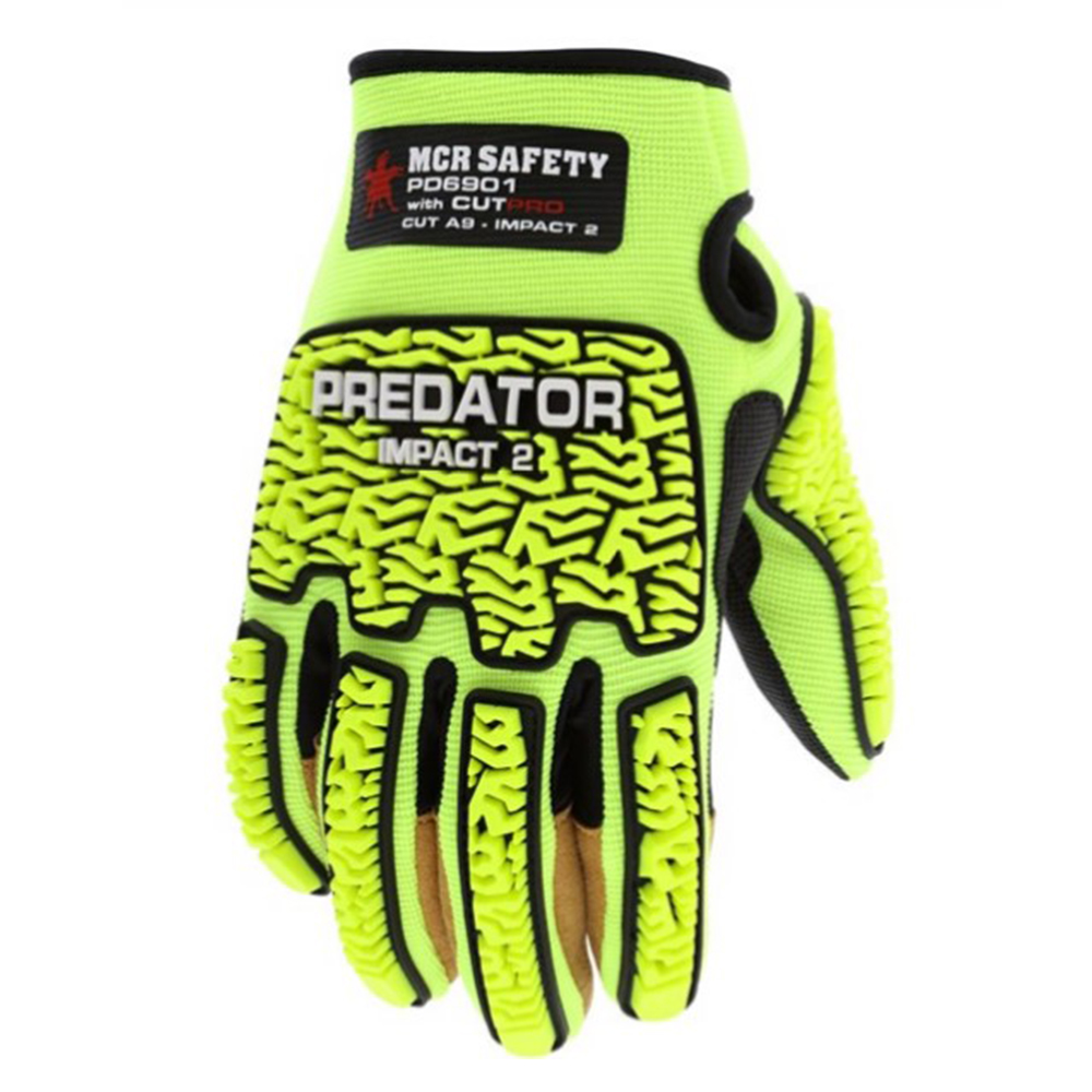 MCR Safety PD6901 Predator Hi-Visibility Impact Resistant ANSI A9 Mechanics Work Gloves