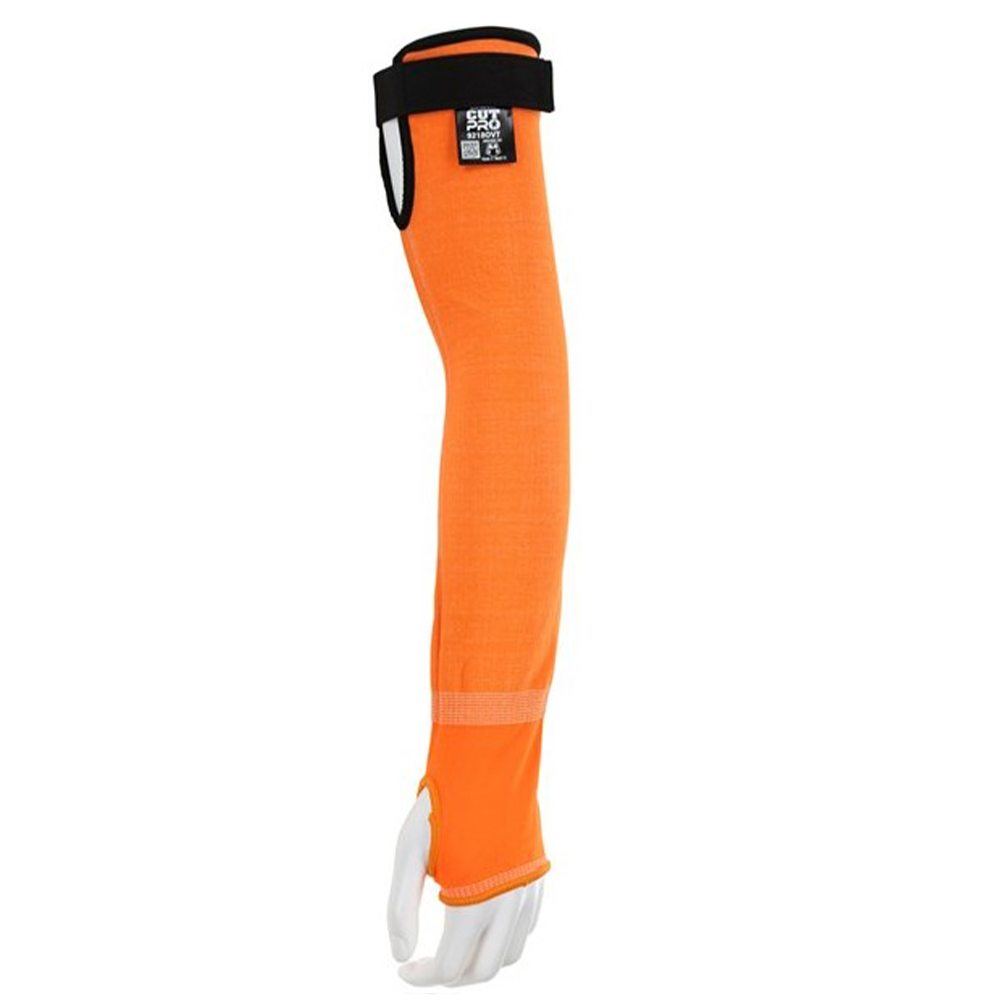 MCR Safety 9218OVT CutPro Cut Resistant Sleeve 13-Gauge HyperMax Hi-Visibility Orange Adjustable Hook and Loop Bicep, ANSI A5, 18 Inch Length