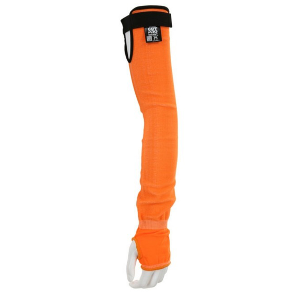 MCR Safety 9222OVT CutPro Cut Resistant Sleeve 13-Gauge HyperMax Hi-Visibility Orange Adjustable Hook and Loop Bicep ANSI A5, 22 Inch Length