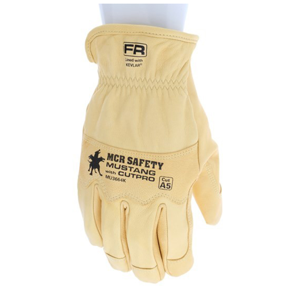 MCR Safety MU3664K Mustang HiDex Unlined Leather Driver, Grain Goatskin Double Palm, Kevlar Sewn, Wing Thumb