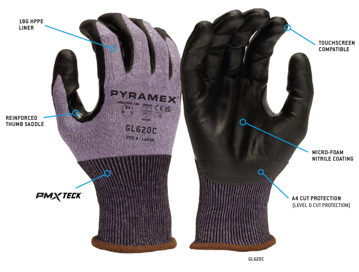 Pyramex Safety GL620C 18 Gauge HPPE Shell Micro-Foam Nitrile ANSI A4 Gloves
