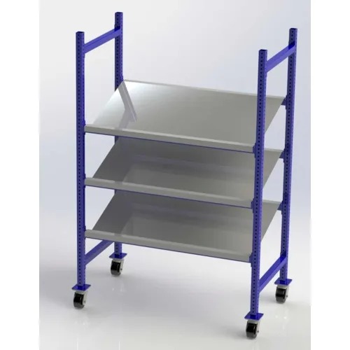 UNEX FCMTPS52283 Flow Cell Mobile Tray Rack, 3 Tilted Steel Shelves, 52"W x 28"D x 72"H