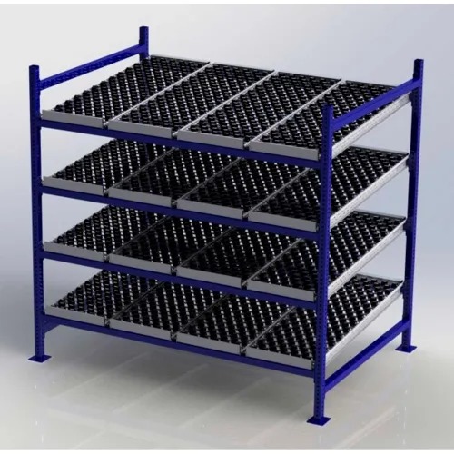 UNEX FC99SW72484-S Flow Cell Heavy Duty Gravity Rack w/ wheelbed Starter,4 Level, 72"W x 48"D x 72"H