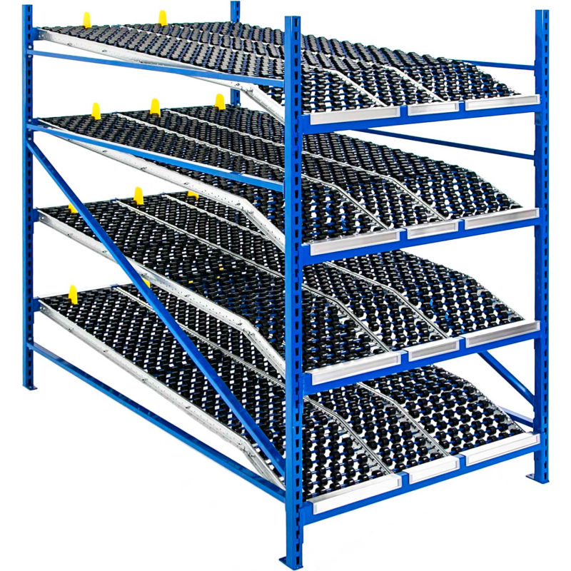 UNEX RR99K2W4X8-S Gravity Rack Knuckled Span-Track Wheel bed Starter 48"W x 96"D x 84"H W/4 Levels