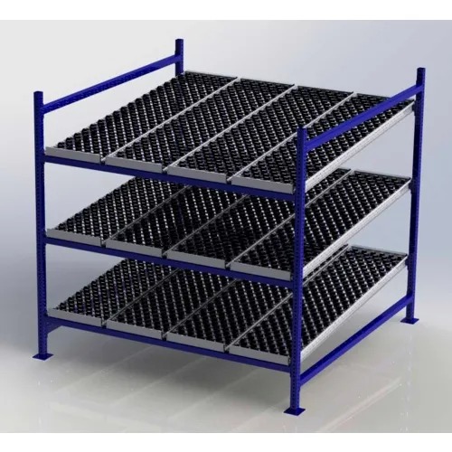UNEX FC99SW72723-S Flow Cell Heavy Duty Gravity Rack w/ wheelbed Starter,3 Level, 72"W x 72"D x 72"H