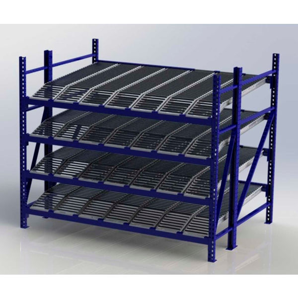 UNEX RR99K2R8X8-S Gravity Rack with Knuckled Span-Track Starter 96"W x 96"D x 84"H W/4 Levels